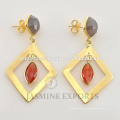 Best New Design Gold Plated Silver Bezel Earring Atacado Vermeil Gold Gemstone Bezel Earring Jóias Fabricante